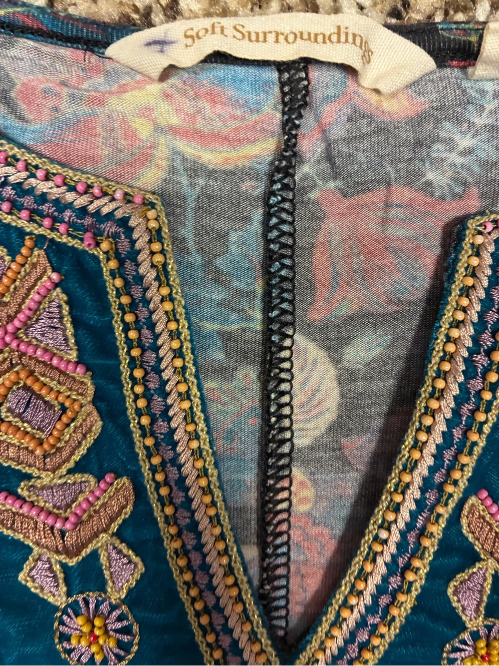 Soft Surroundings Toscana Embroidered Beaded Tunic Top - Picture 6 of 11